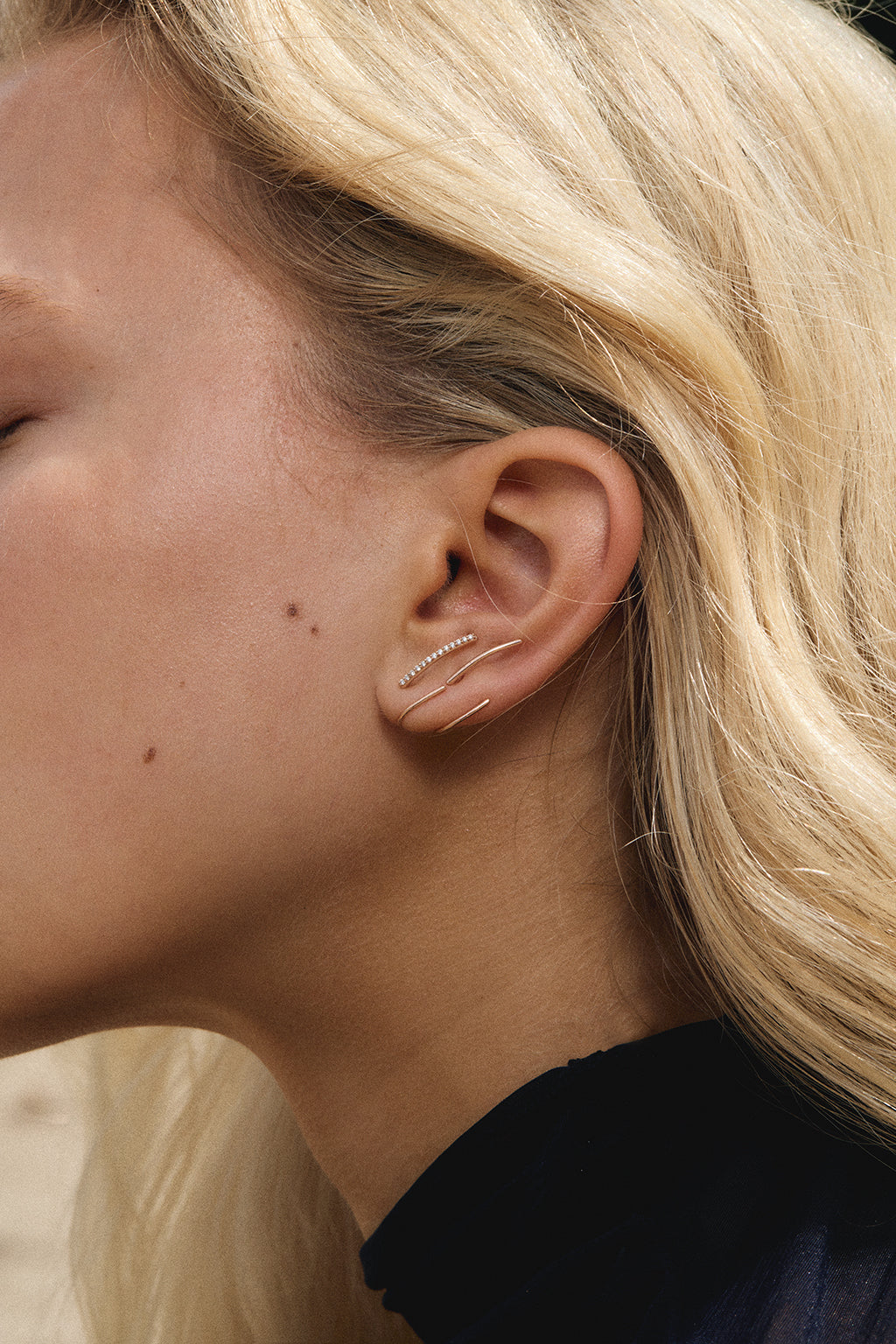 Double Line Diamonds gold earring