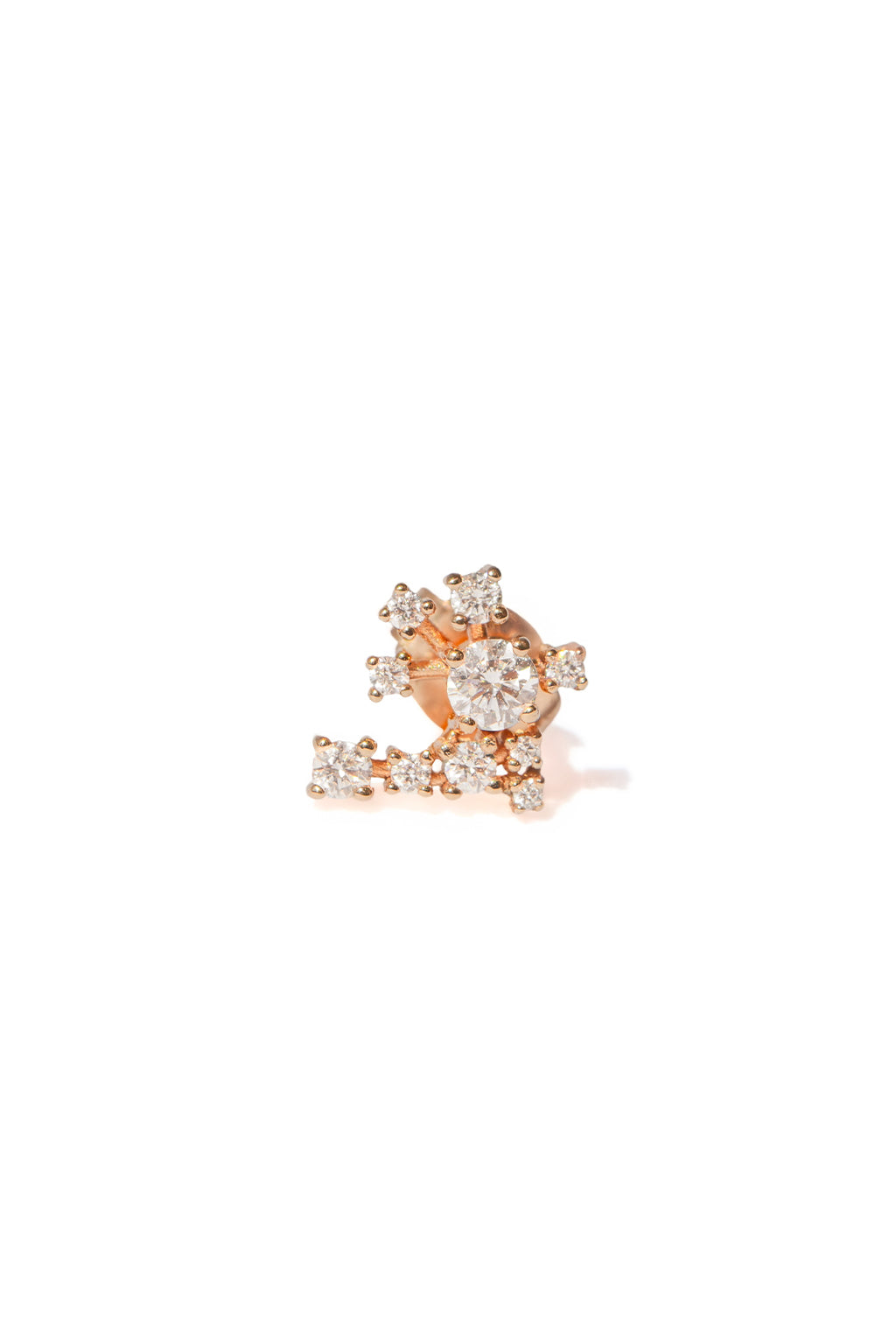 Star cascade earring in 18k rose gold with diamonds, close-up view