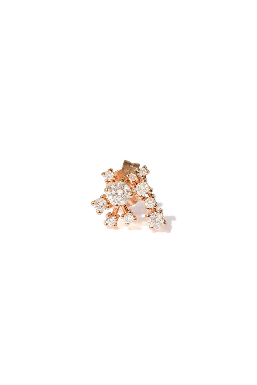 Star cascade earring in 18k rose gold with diamonds, close-up view