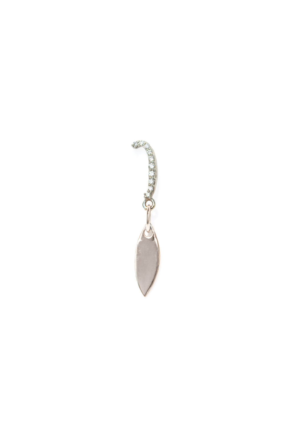 Little feather earring in white gold with diamonds, front view