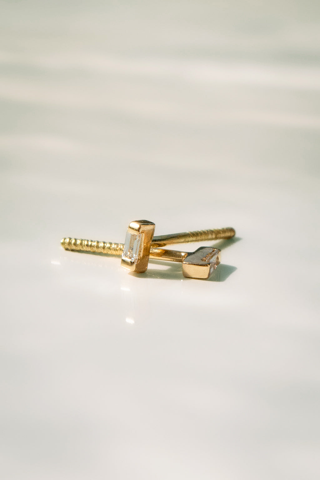 Baguette Gold and Diamond Baby Earrings