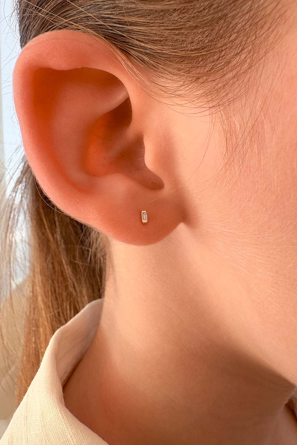 Baguette Gold and Diamond Baby Earrings