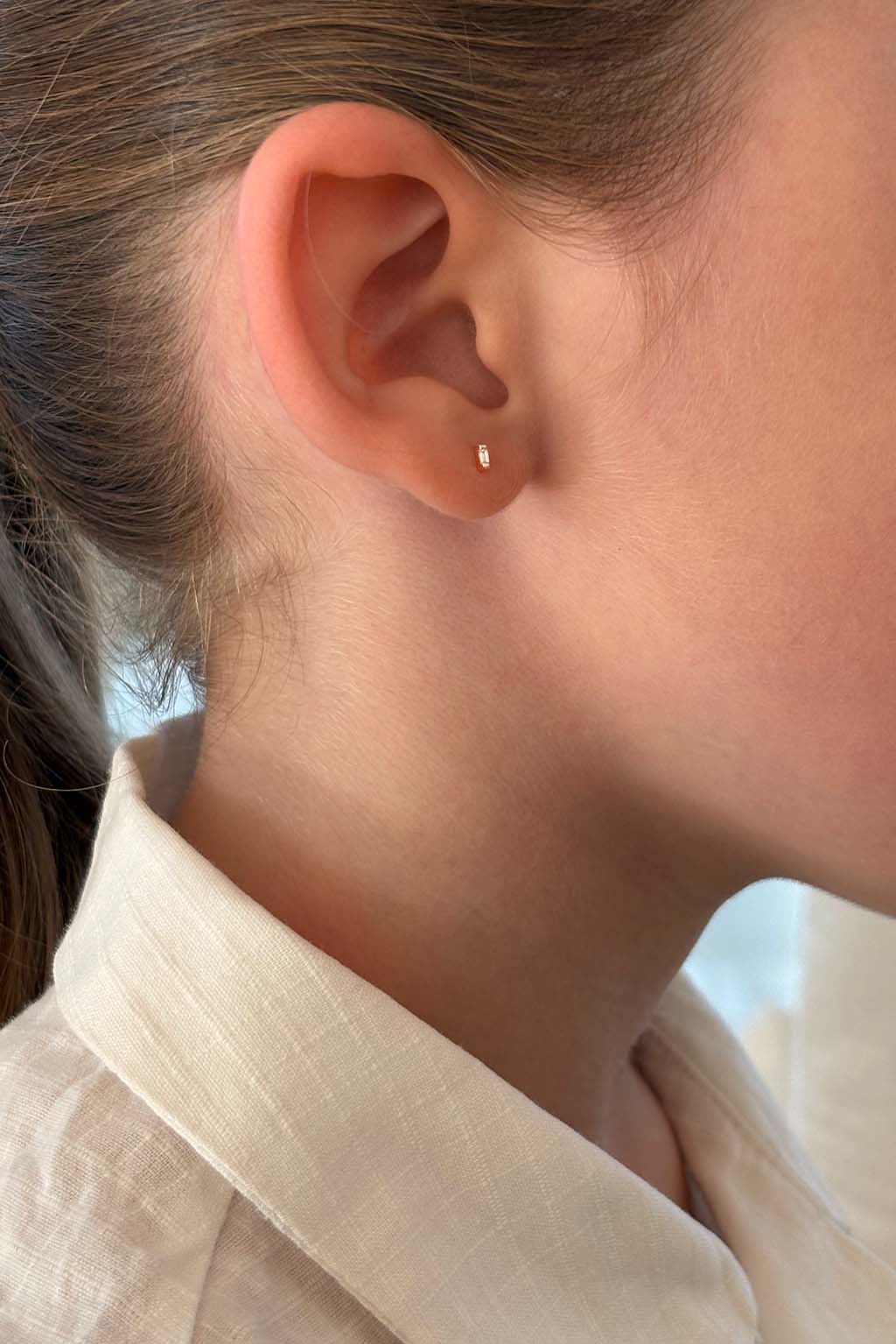 Baguette Gold and Diamond Baby Earrings