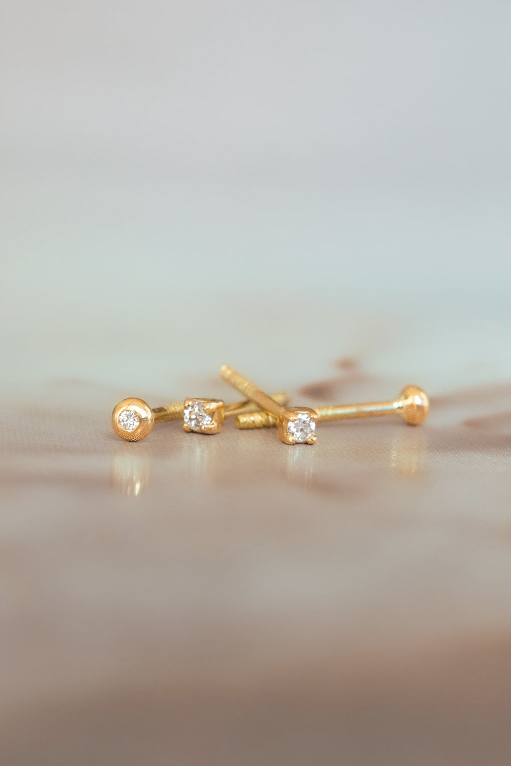 Box Gold and Diamond Baby Earrings