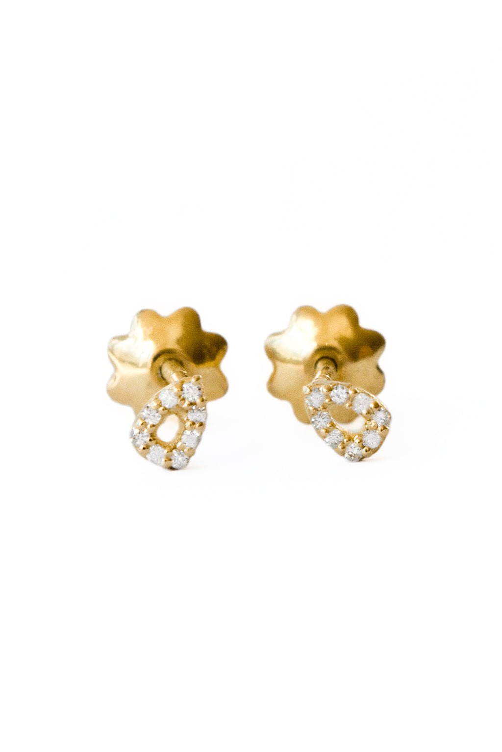 Bubbles gold and diamonds baby earrings by Sansoeurs, drop-shaped studs with diamonds