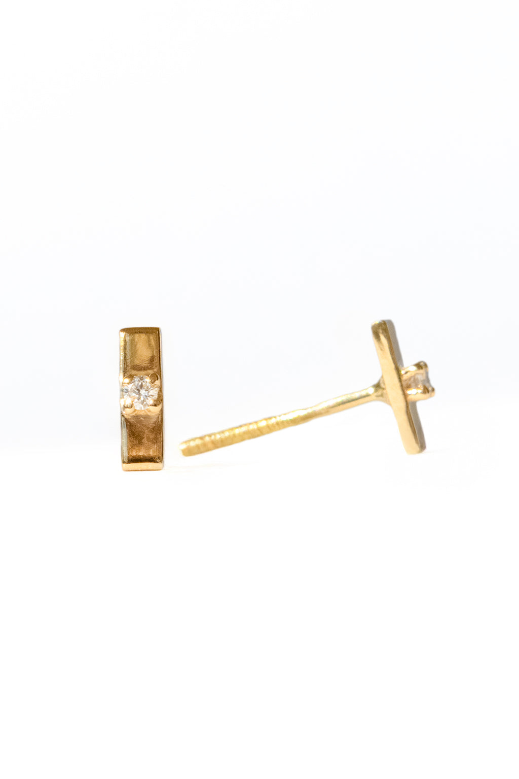 Plaque Tag Gold and Diamond Baby Earrings