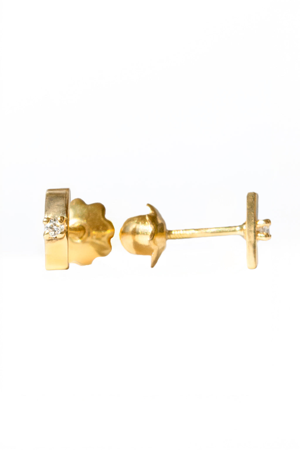 Plaque Tag Gold and Diamond Baby Earrings