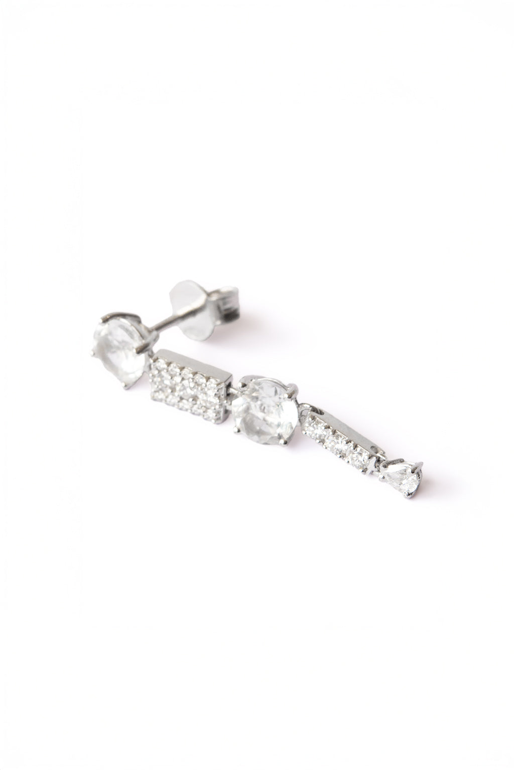 Topaz and Diamond Mobile earring in 18k white gold, with two topaz stones and diamonds designed by Sansoeurs.