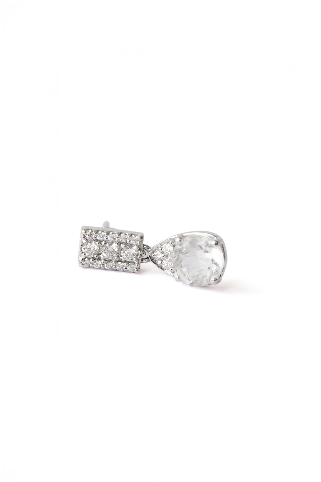 Topaz Small Drop Earring in 18k white gold with diamonds, featuring a 5 mm topaz, designed by Sansoeurs.