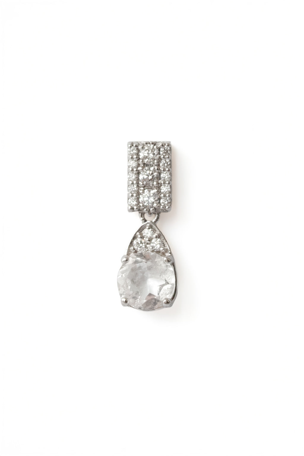 Topaz Small Drop Earring in 18k white gold with diamonds, featuring a 5 mm topaz, designed by Sansoeurs.