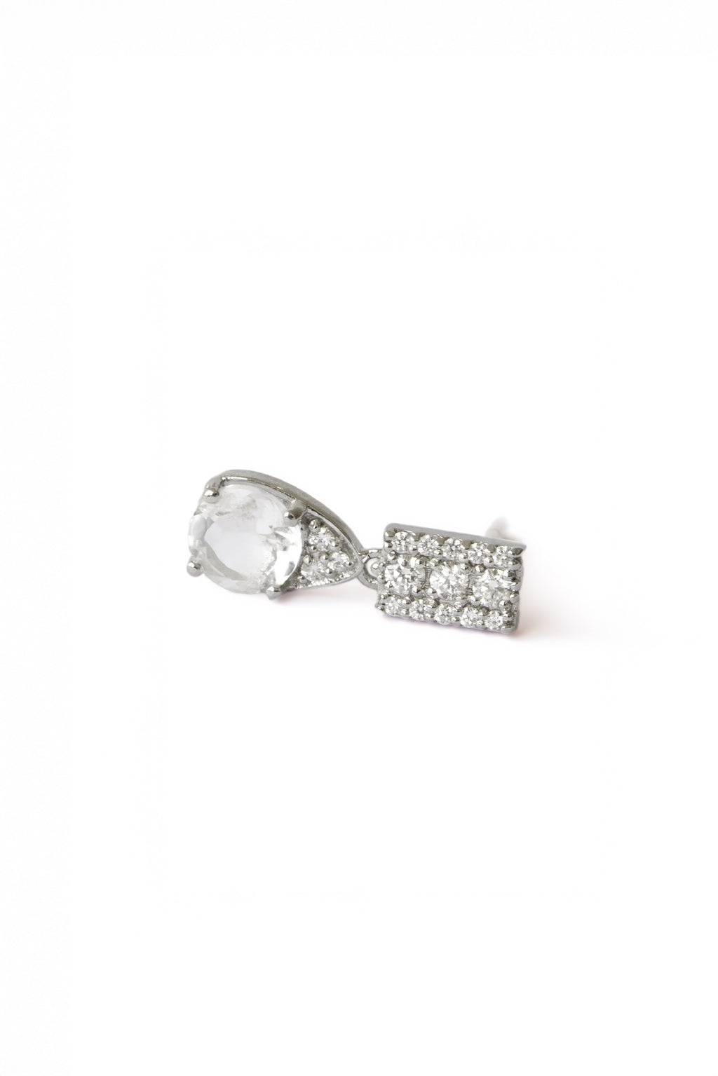 Topaz Small Drop Earring in 18k white gold with diamonds, featuring a 5 mm topaz, designed by Sansoeurs.