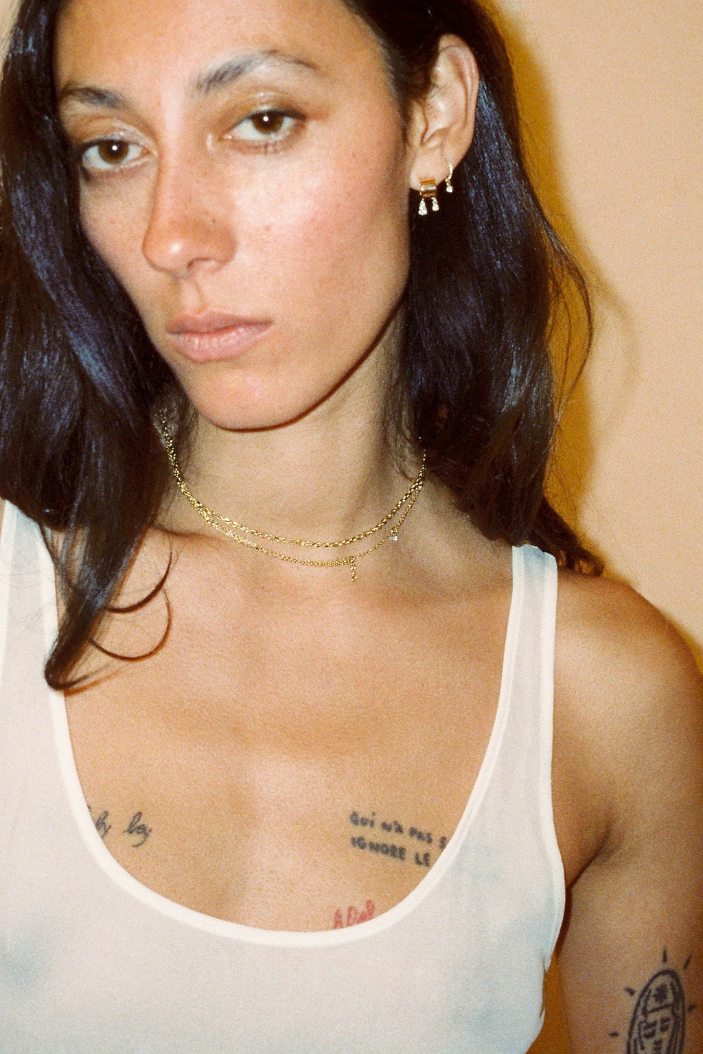 Small Tube Drops gold earring