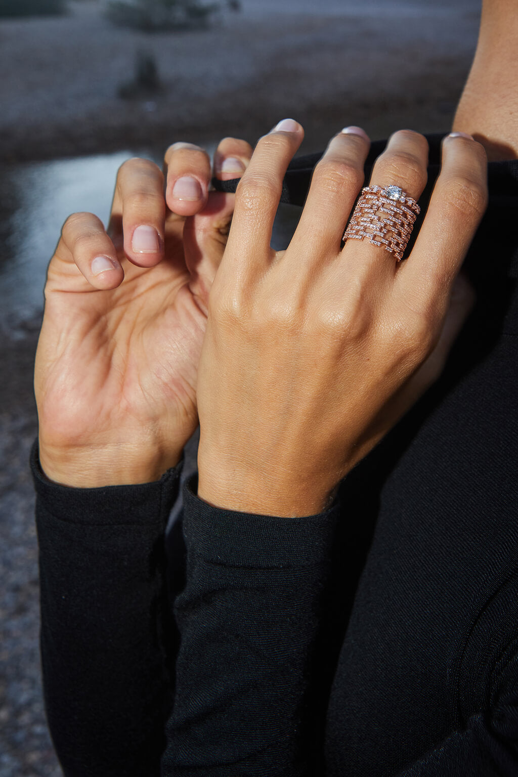 Detachable Brick diamonds gold ring