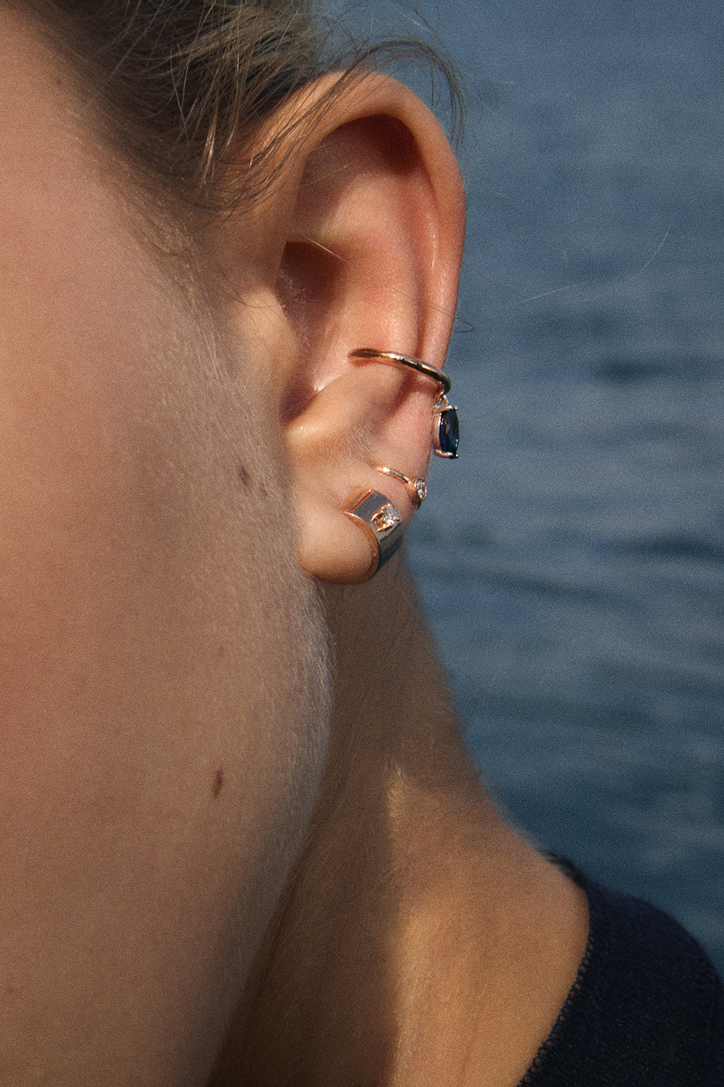 Small Tube Diamonds gold earring