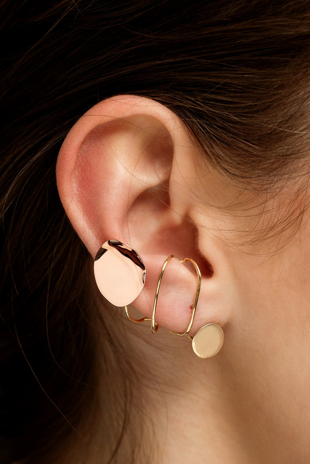 Double petal gold earring