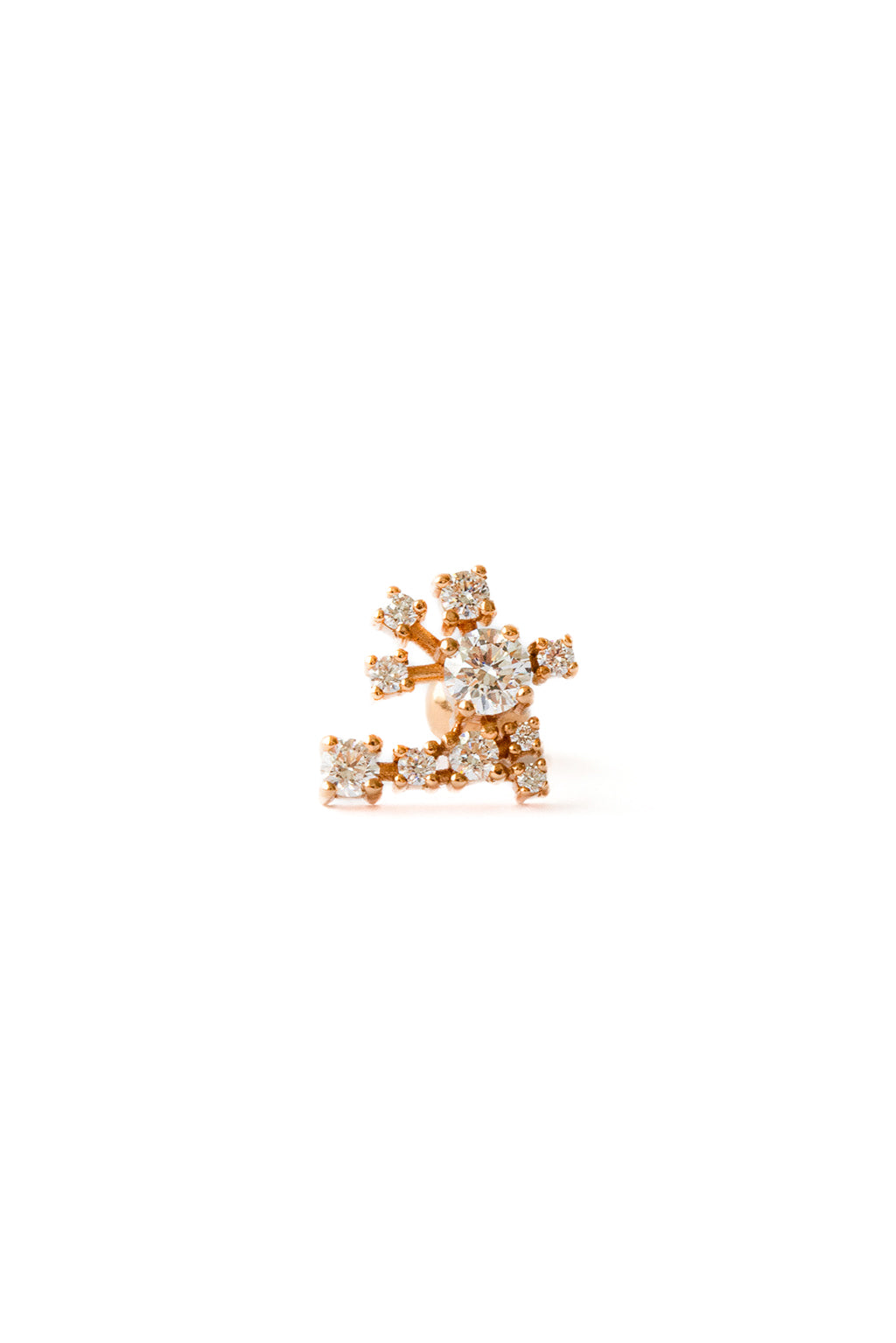 Star cascade earring in 18k rose gold with diamonds, close-up view