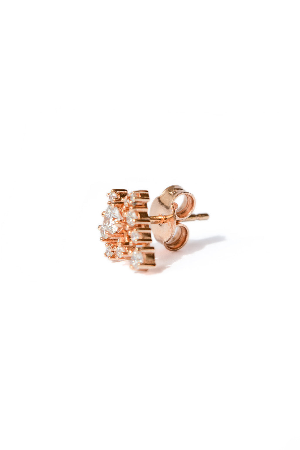 Star cascade earring in 18k rose gold with diamonds, close-up view