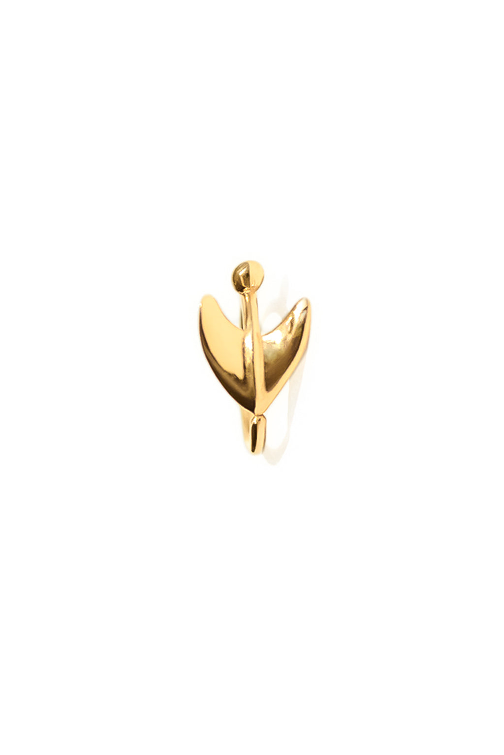 Close-up of the Floral Mini Bangle in 18k gold by Sansoeurs, featuring an arrow-like organic form and small sphere