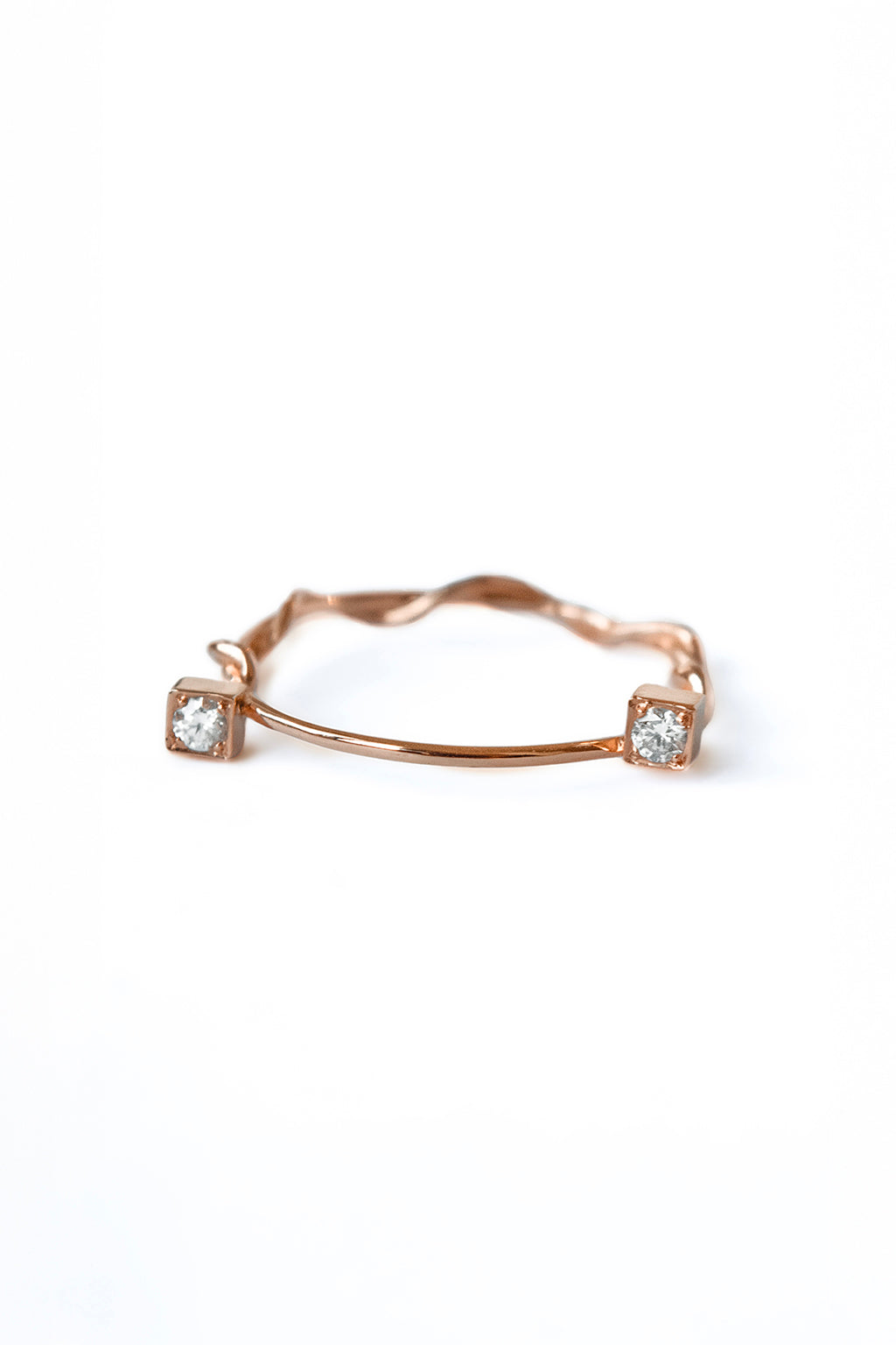 Small Miki Two Diamonds Gold Ring in 18k rose gold, handcrafted by Sansoeurs