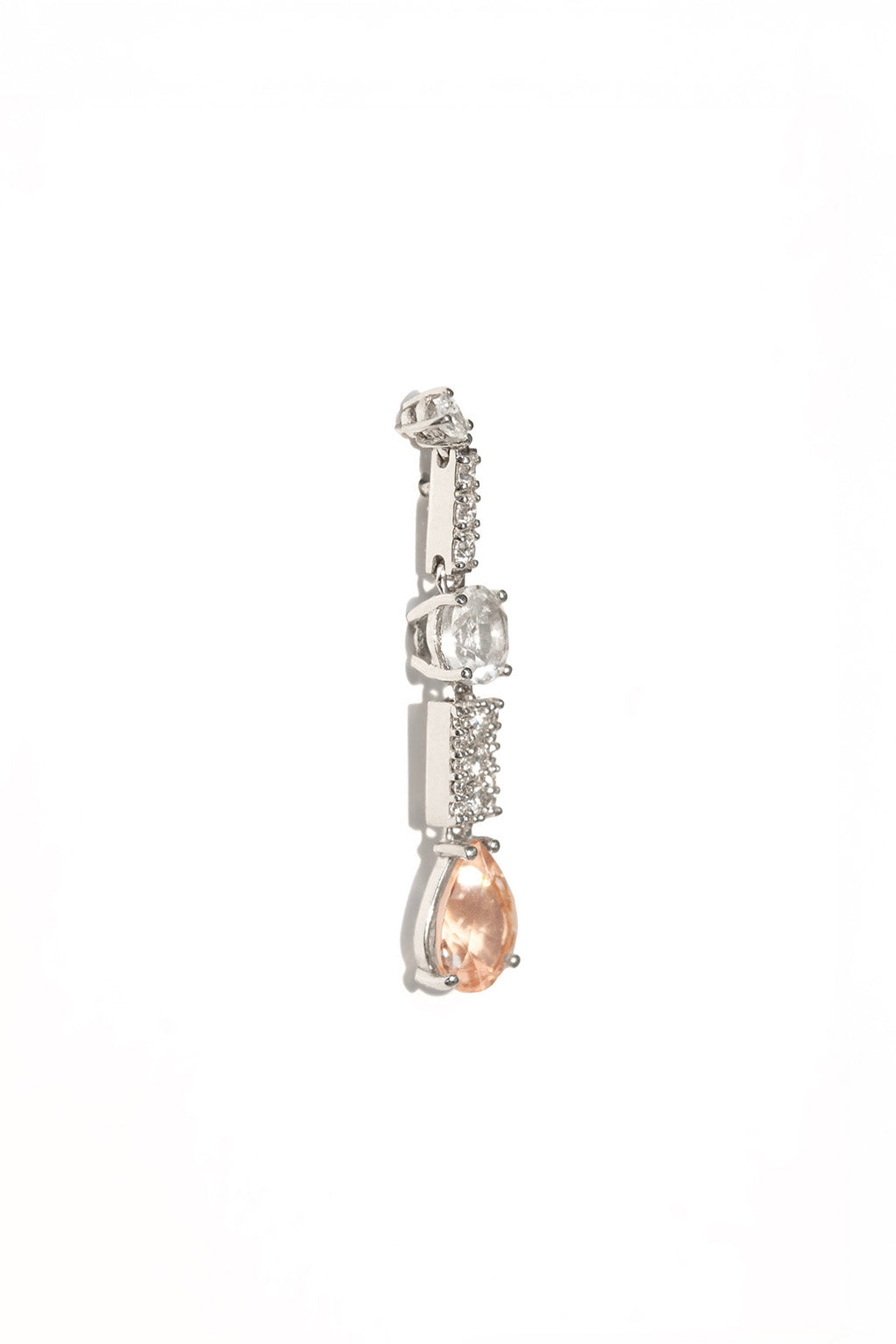 Long Wife Morganite Gold Earring in 18k white gold with diamonds, topaz and morganite, designed by Sansoeurs.