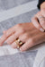 Double Miki Brown Diamonds Gold Ring in 18k yellow gold with brown diamonds, worn on model, designed by Sansoeurs.