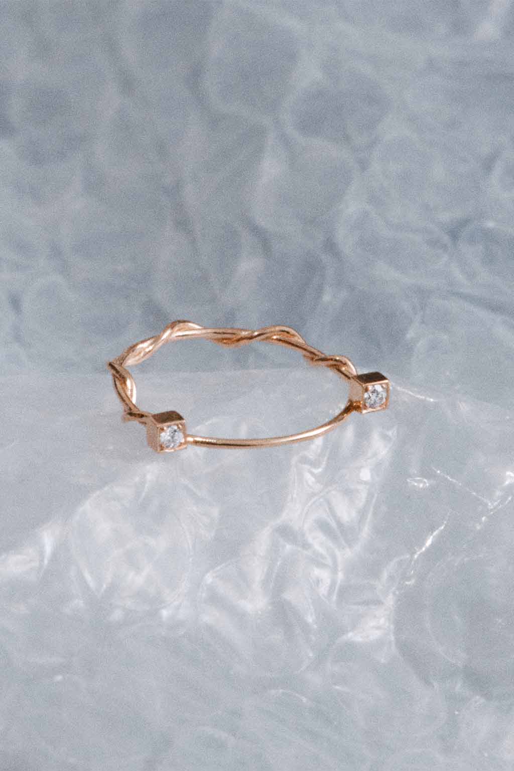 Small Miki Two Diamonds Gold Ring in 18k rose gold, handcrafted by Sansoeurs
