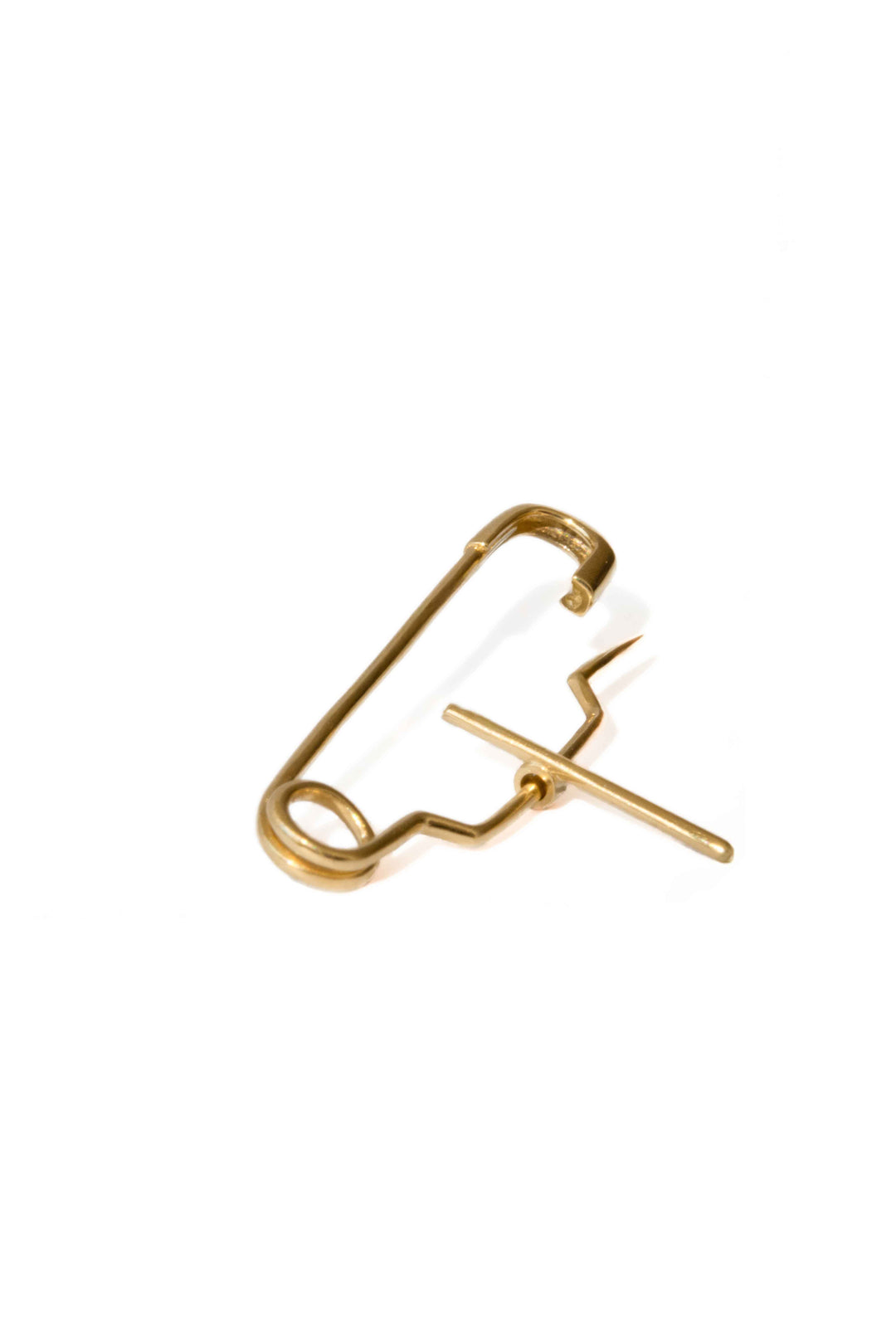 Baby Pin in 18k yellow gold by Sansoeurs, shown opened, bespoke design for a christening day.