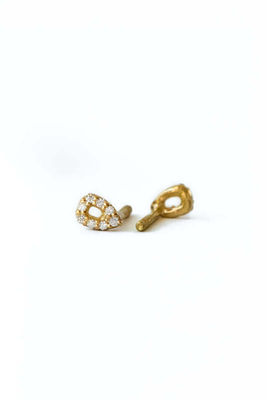 Bubbles gold and diamonds baby earrings by Sansoeurs, drop-shaped studs with diamonds