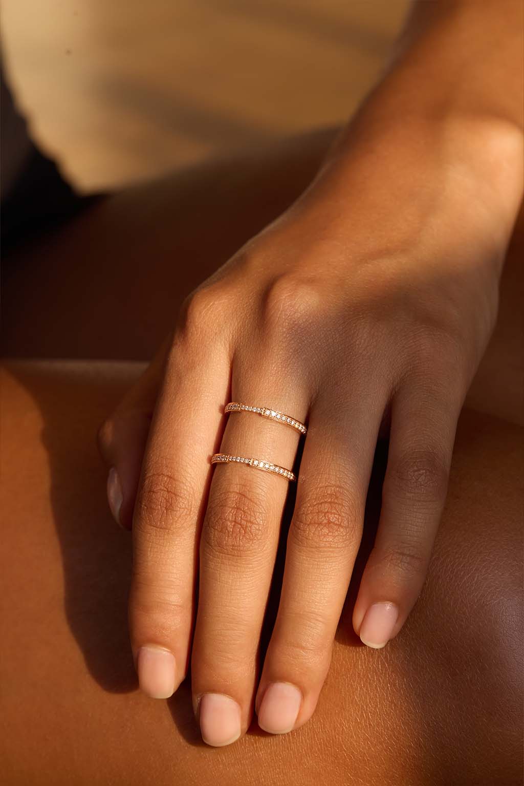 Double diamonds 18k rose gold ring