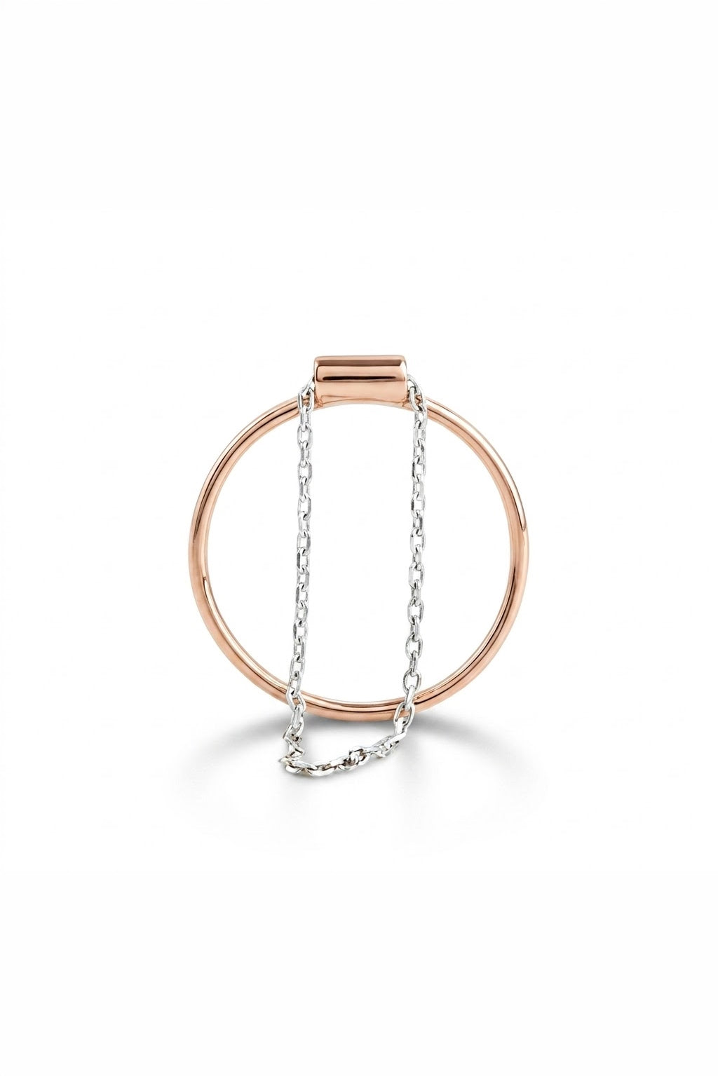 Tube 18K rose gold ring with silver chain