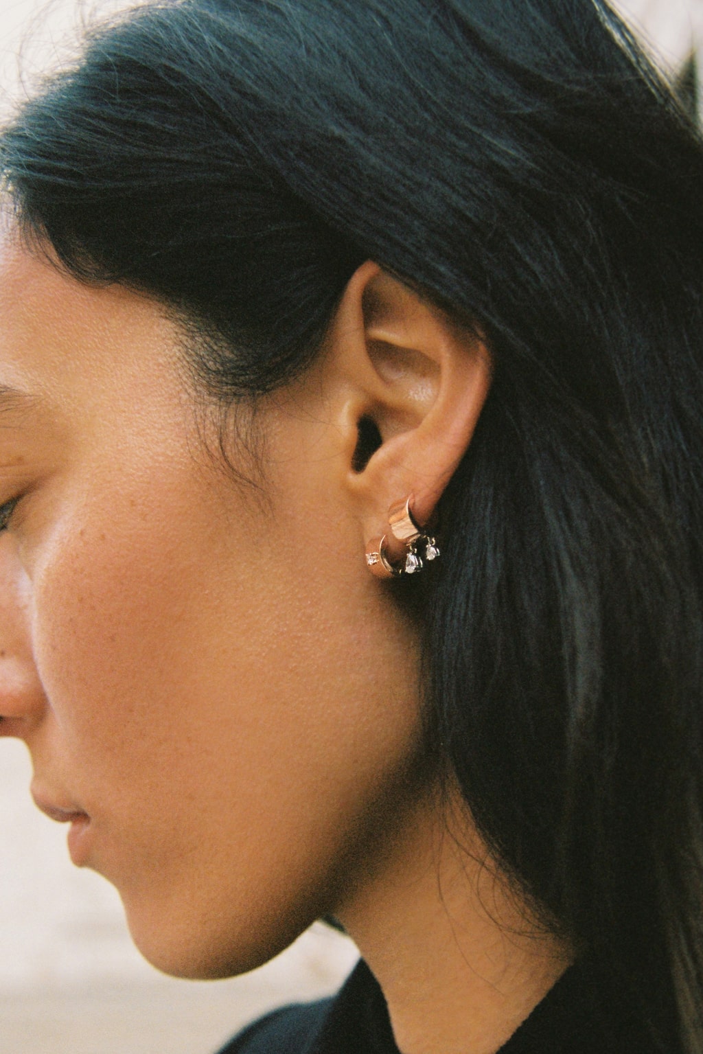 small tube diamonds gold earring