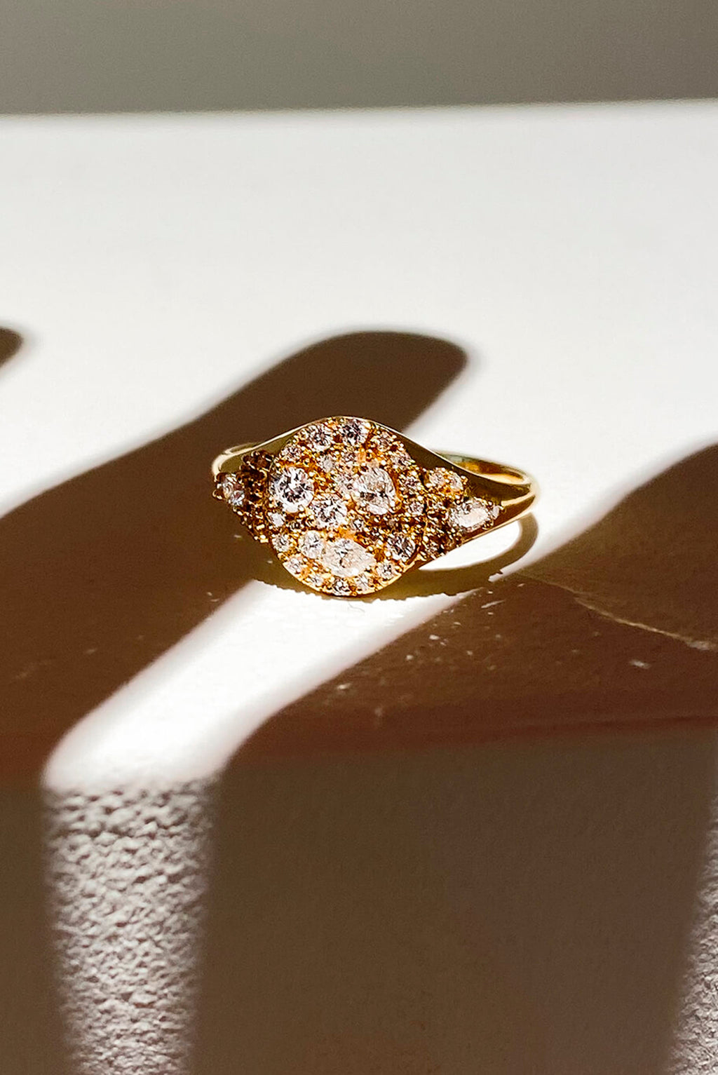Sugar Signet Gold Ring in 18k gold with diamonds, handcrafted by Sansoeurs.
