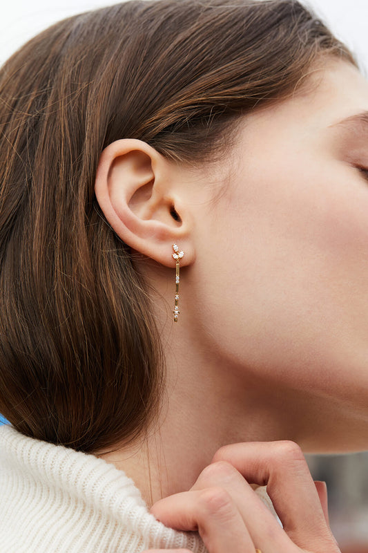 Triple Marquise Sword gold earring