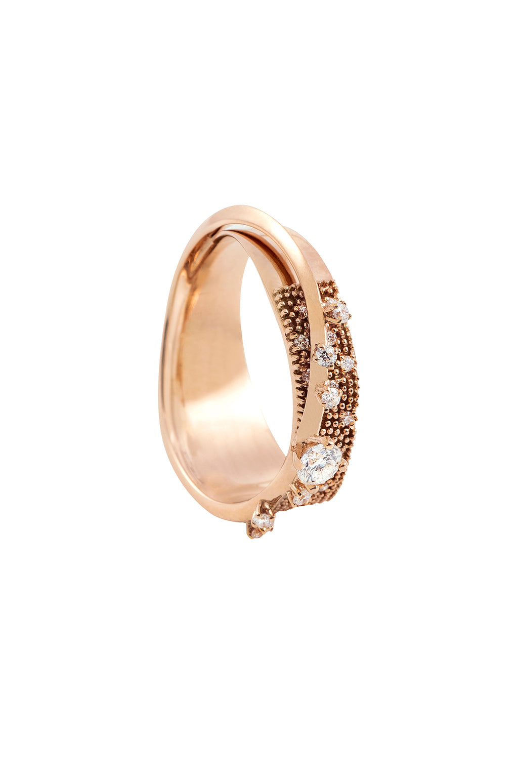 Big très-or Irregular band diamonds gold ring